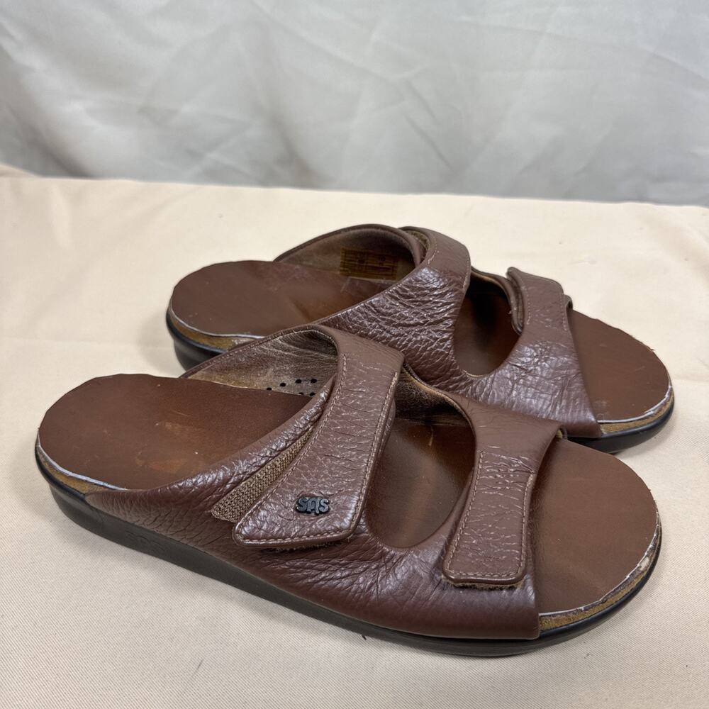SAS Cozy Amber Slide Sandals Womens 10 N Brown Leather Comfort Made in USA EX